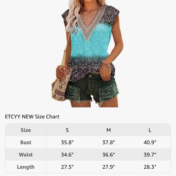 NWT Trendy Eyelet Fabric Tank Tops Cap Sleeve Shirts Lace V Neck size small - Picture 2 of 2